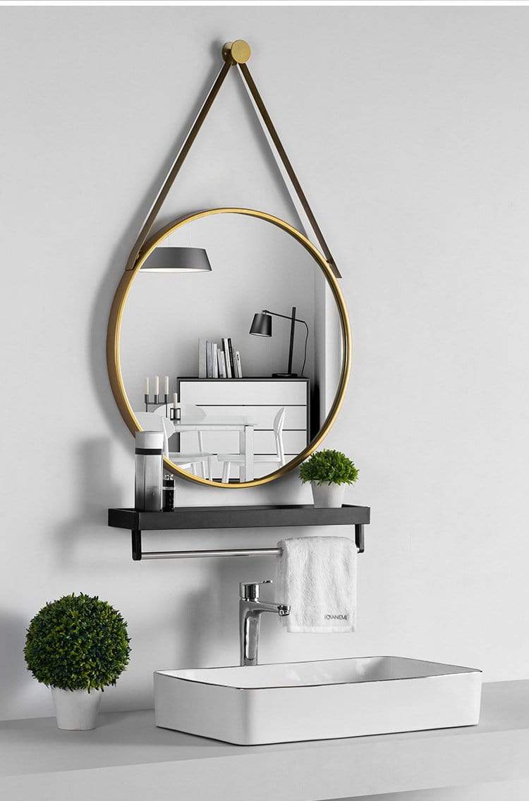 Round Mirror with Shelf Blackbrdstore