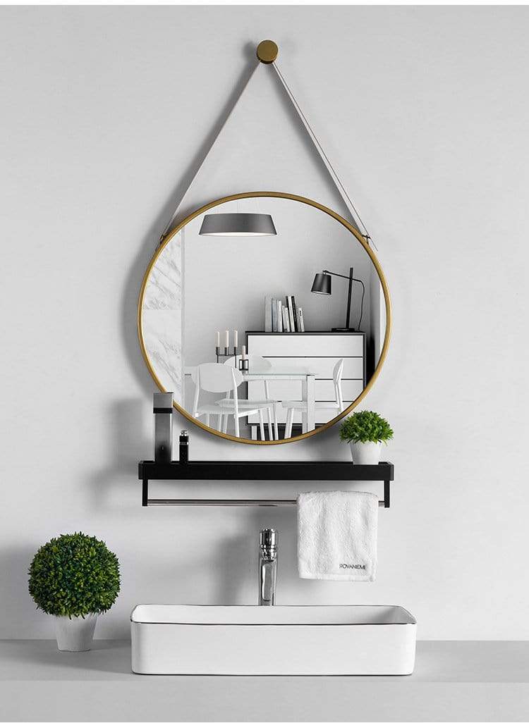 Round Mirror with Shelf Blackbrdstore