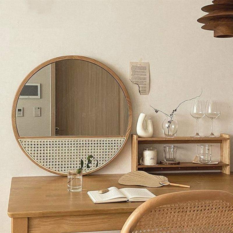 Round Rattan Mirror Blackbrdstore