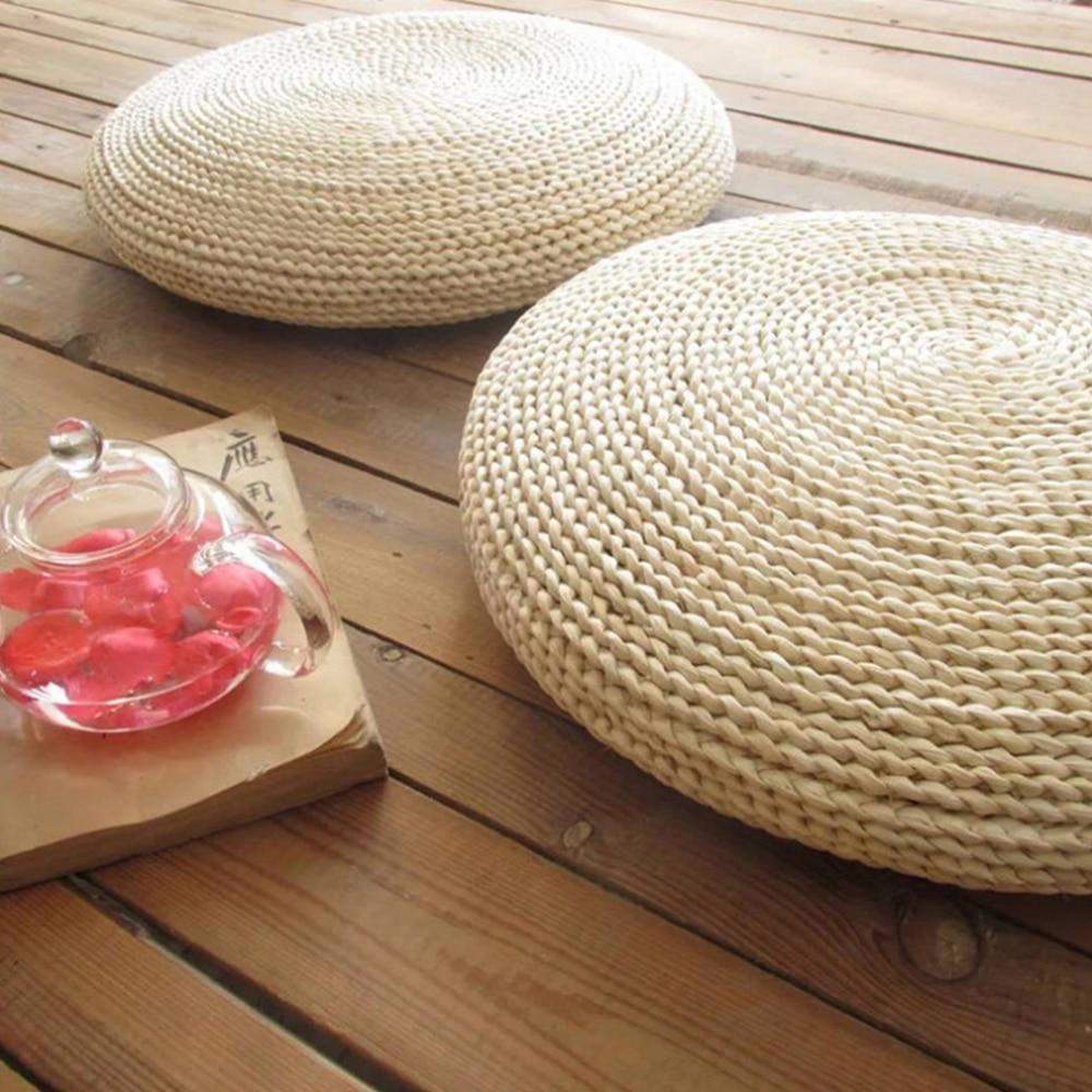 Round Tatami  Hand-made Straw Cushion Blackbrdstore