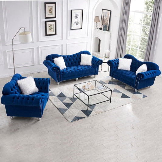 Royal Blue 3-Piece Sofa Set Blackbrdstore