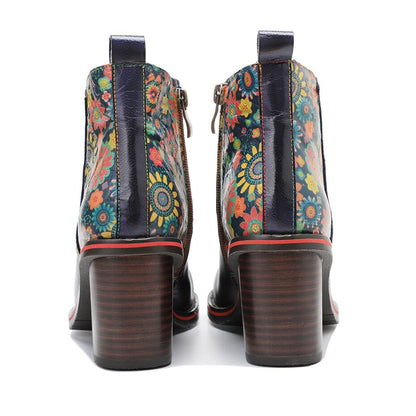 Colorful Flowers Ankle Boots