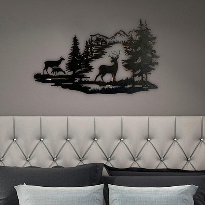 Deer Forest Hollow Out Metal Wall Art