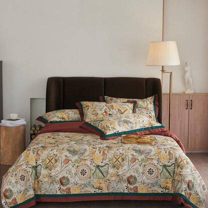 Vintage Floral Leaves Premium Egyptian Cotton Bedding Set