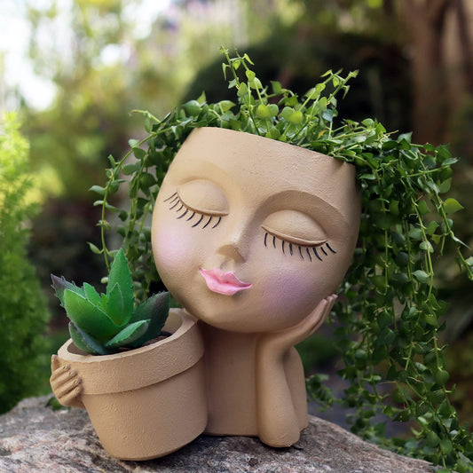 Cute Little Girl With Her Pot Flower Planter