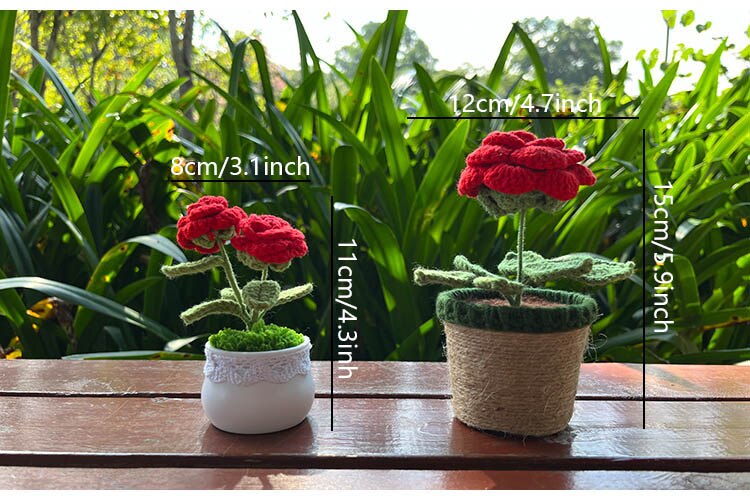 Hand Knitted Mini Potted Rose
