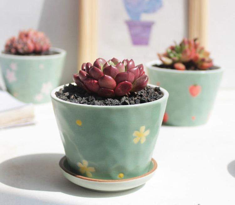 Set of 6 Green Flowerpots Blackbrdstore
