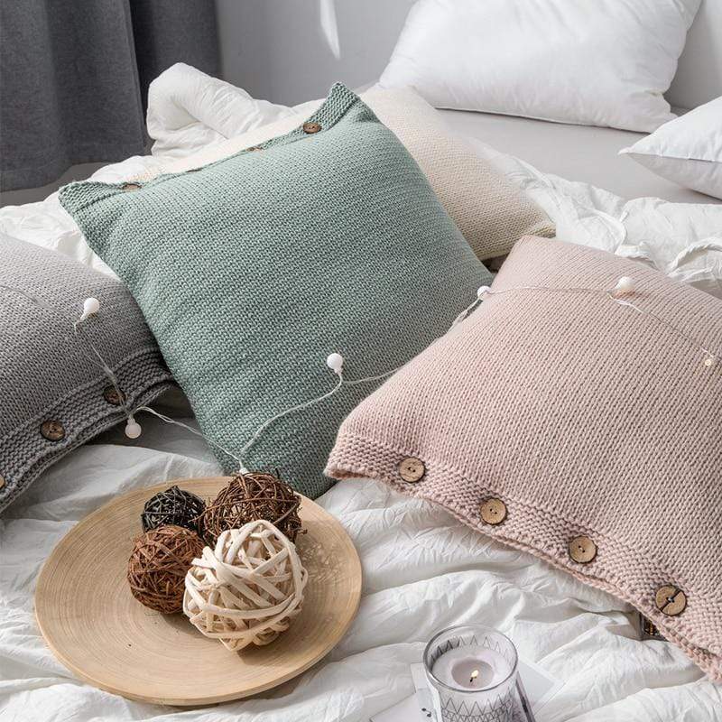 Soft Cotton Button Cushion Cover Blackbrdstore