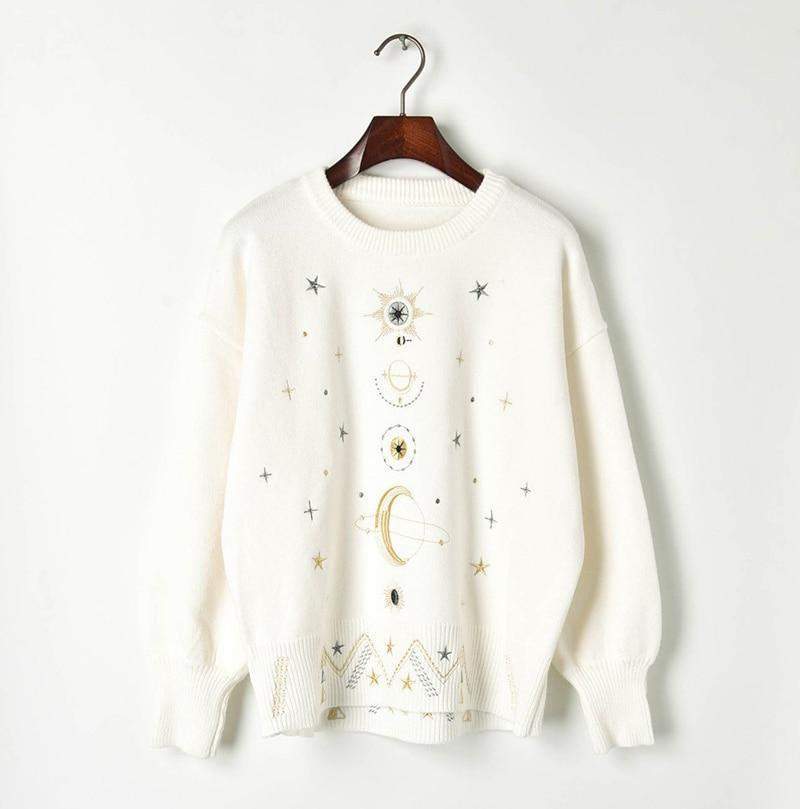 Starry Sky Embroidery Sweater Blackbrdstore
