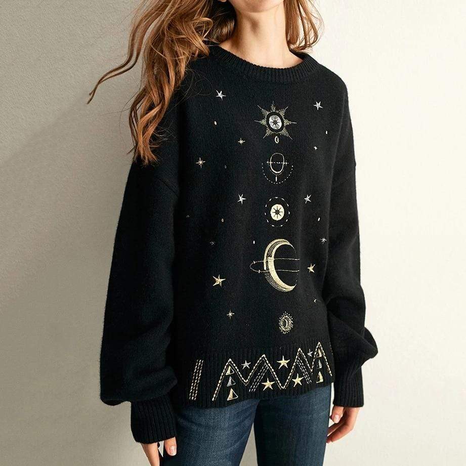 Starry Sky Embroidery Sweater Blackbrdstore