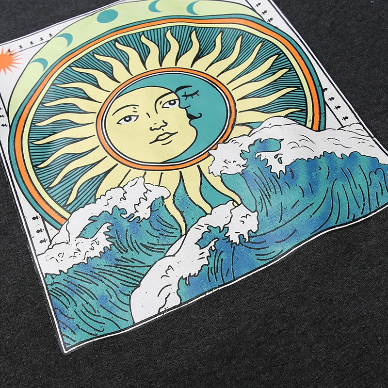 Sun & Moon Waves Hoodie Blackbrdstore