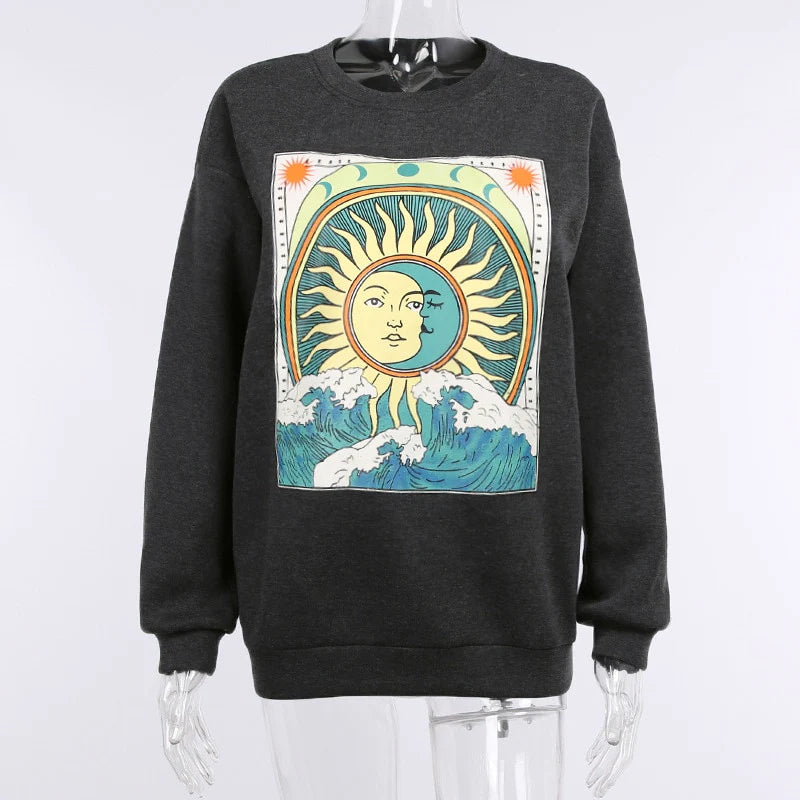 Sun & Moon Waves Hoodie Blackbrdstore