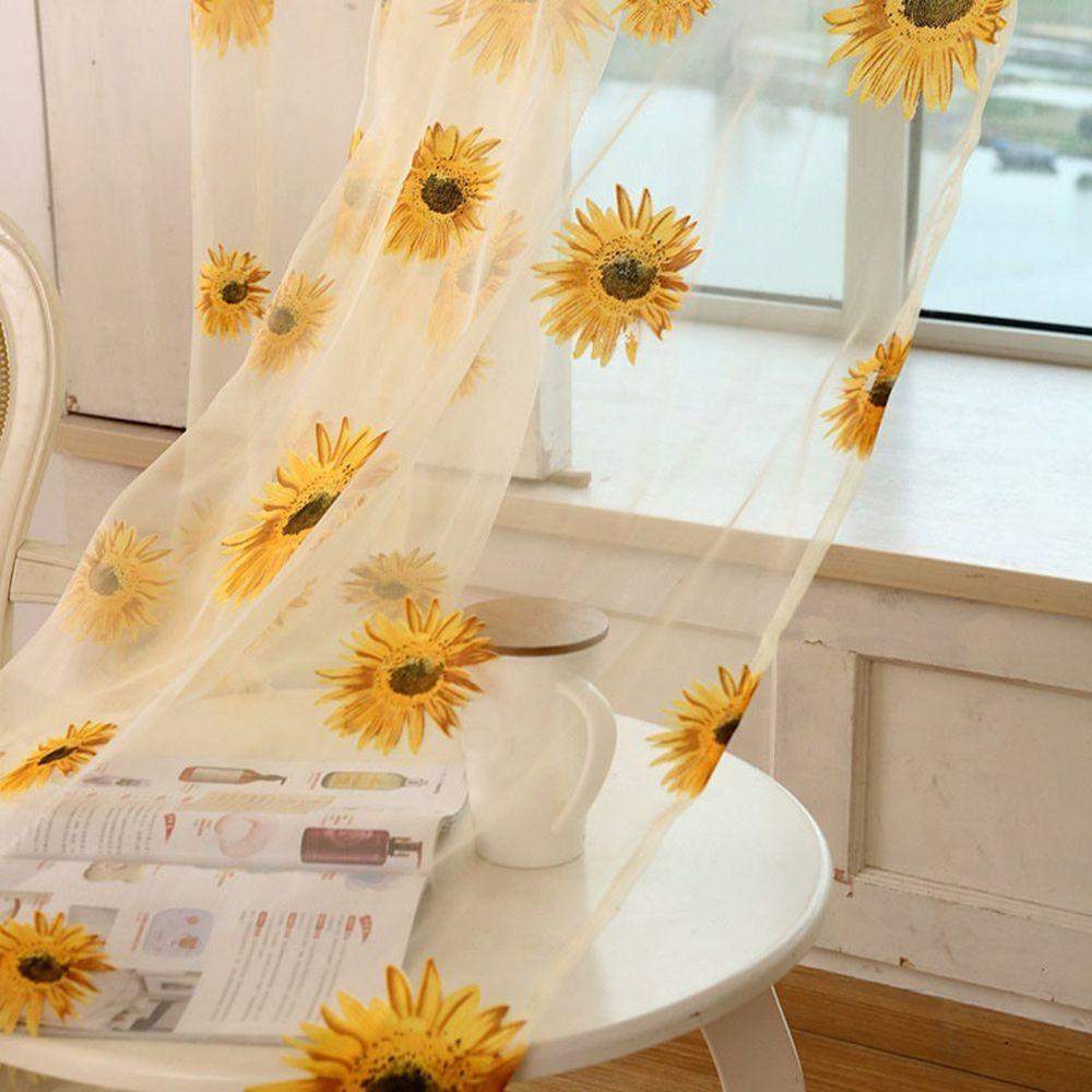Sunflower Pattern Tulle Curtains Blackbrdstore