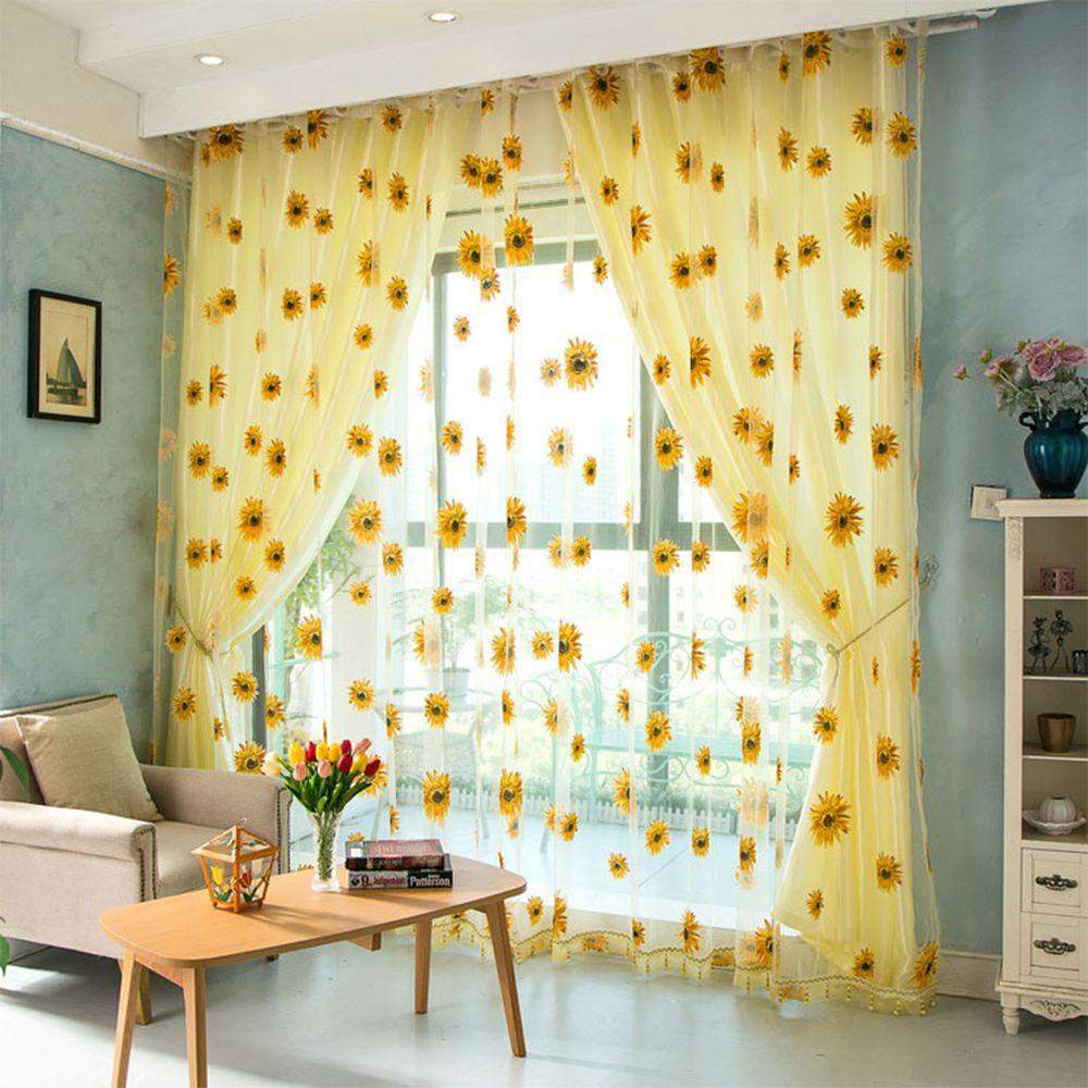 Sunflower Pattern Tulle Curtains Blackbrdstore