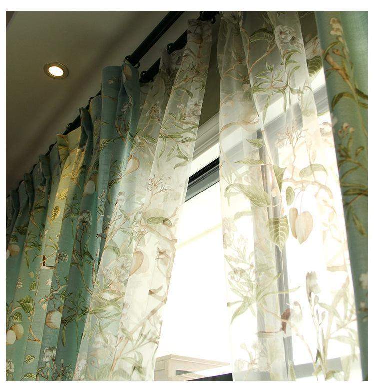Transparent Tulle Curtains with Floral Birds Patterns Blackbrdstore