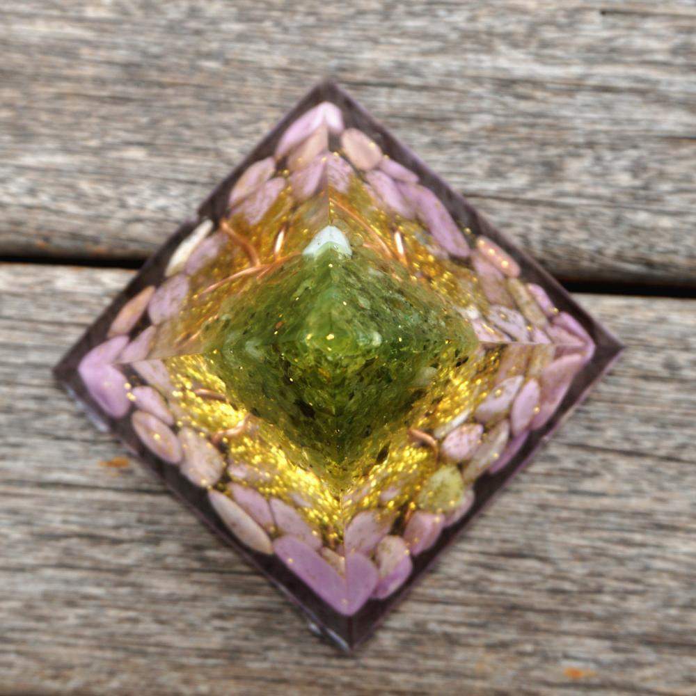 Tree of Life Peridot & Lepidolite Orgone Pyramid Blackbrdstore