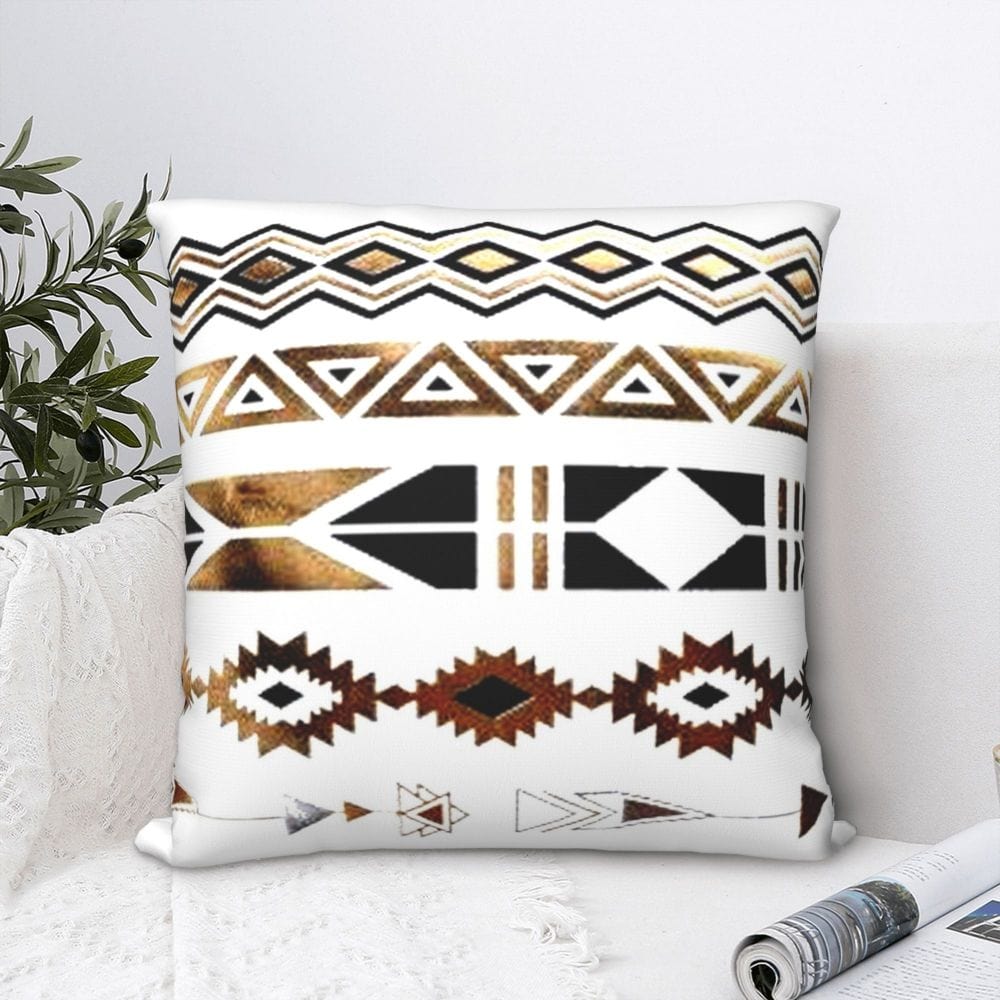 Tribal Aztec Gold And Black Design Cushion Cover Blackbrdstore