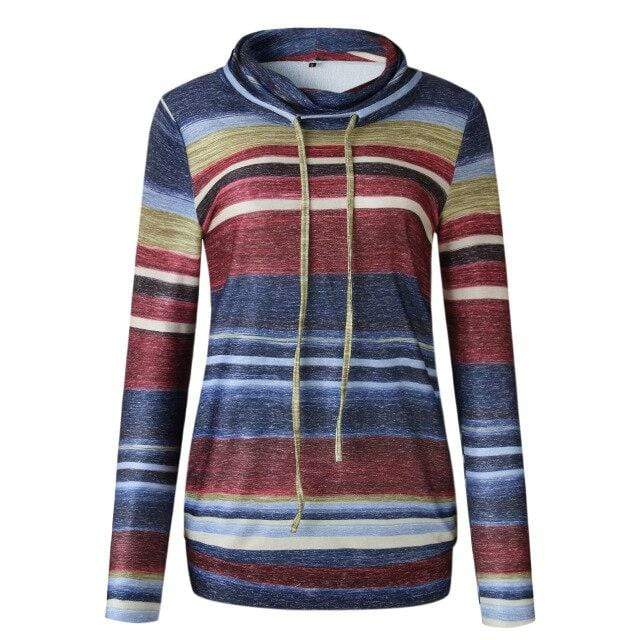 Turtleneck Striped Print  Hoodie Blackbrdstore