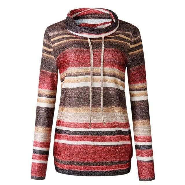 Turtleneck Striped Print  Hoodie Blackbrdstore