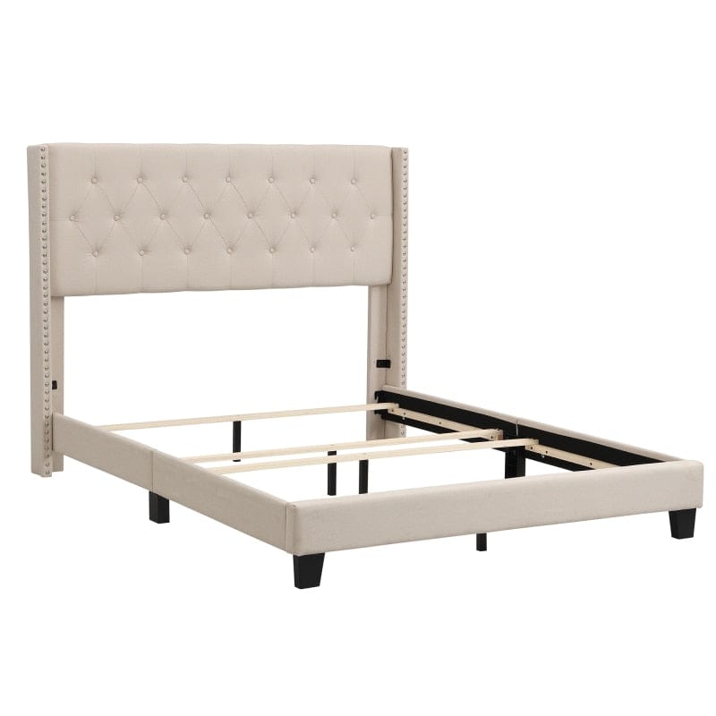 Upholstered Platform Bed with Classic Headboard Blackbrdstore