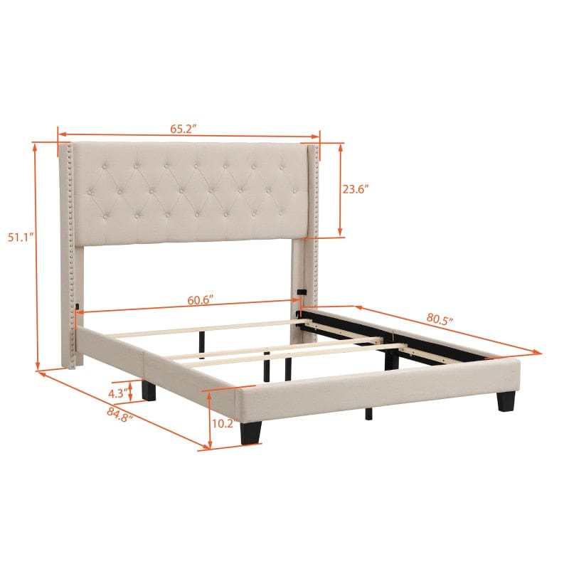 Upholstered Platform Bed with Classic Headboard Blackbrdstore