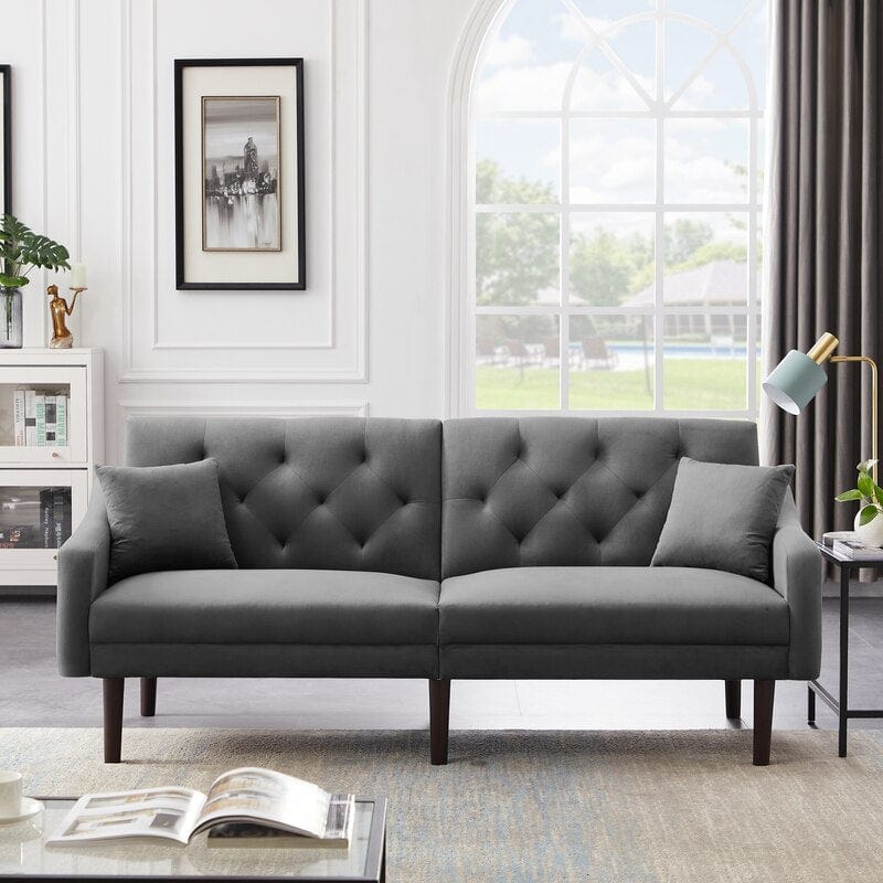 Velvet Upholstered Convertible Futon Sofa Blackbrdstore