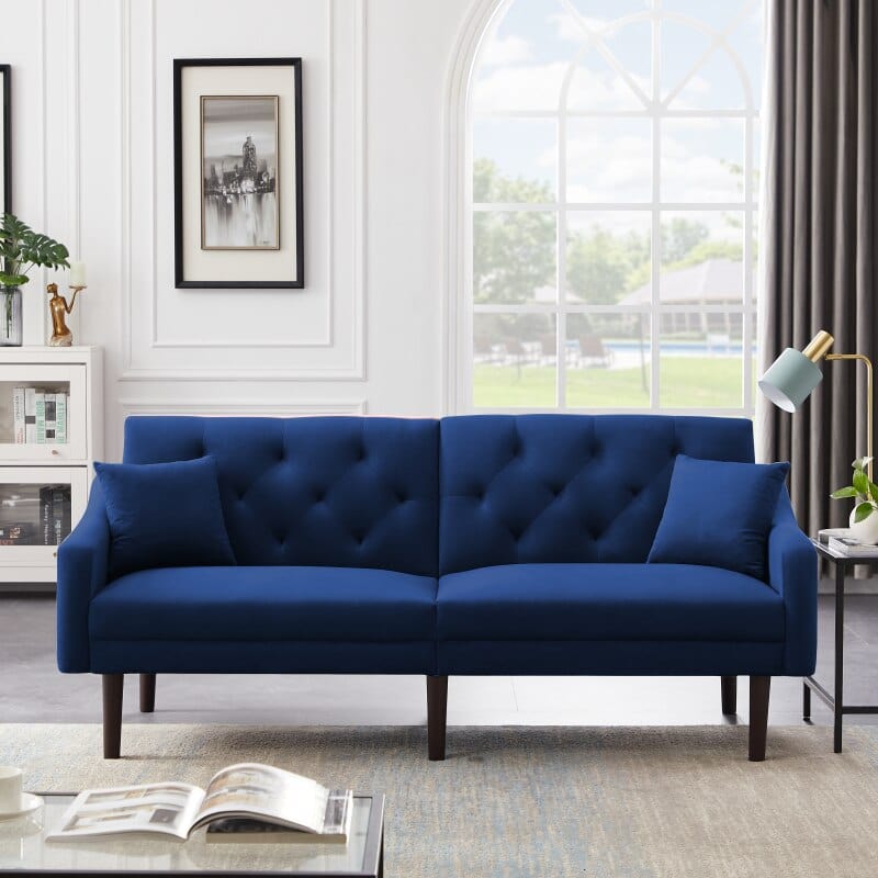 Velvet Upholstered Convertible Futon Sofa Blackbrdstore