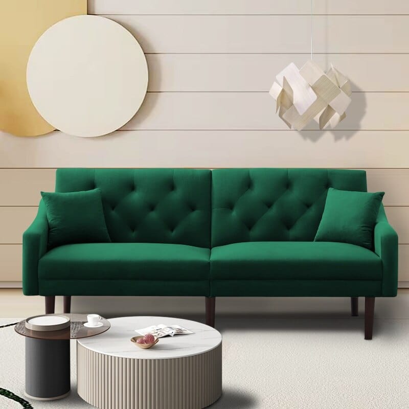 Velvet Upholstered Convertible Futon Sofa Blackbrdstore