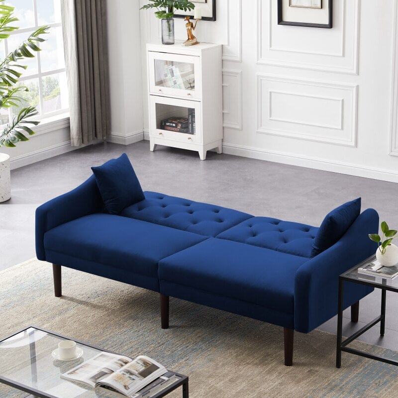 Velvet Upholstered Convertible Futon Sofa Blackbrdstore