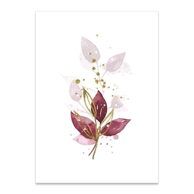 Watercolor Gold Purple Leaves Canvas Wall Art Blackbrdstore