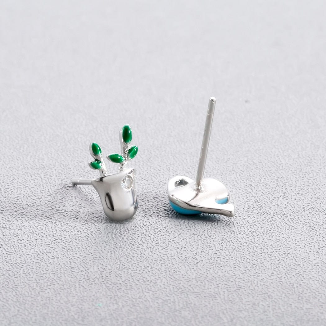 Watering Pot Plant Stud Earrings Blackbrdstore