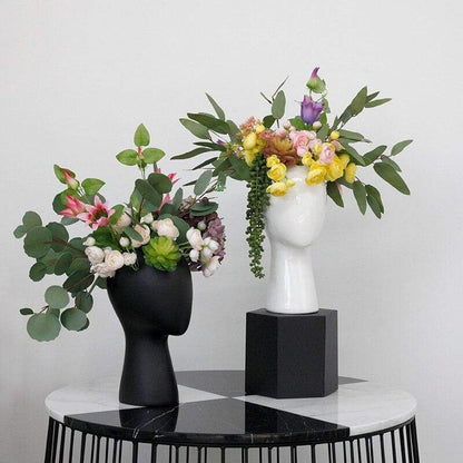 White & Black Head Hollow Vases Blackbrdstore
