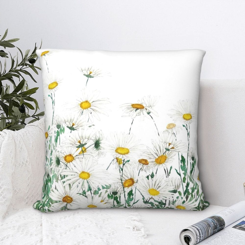 White Margaret Daisy Cushion Cover Blackbrdstore