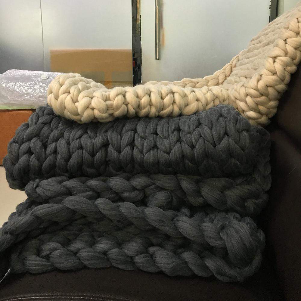 Wool Chunky Knitted Blanket Blackbrdstore