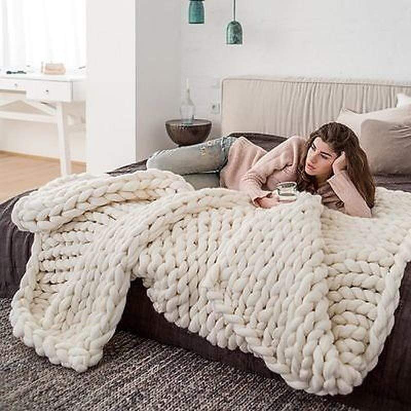 Wool Chunky Knitted Blanket Blackbrdstore