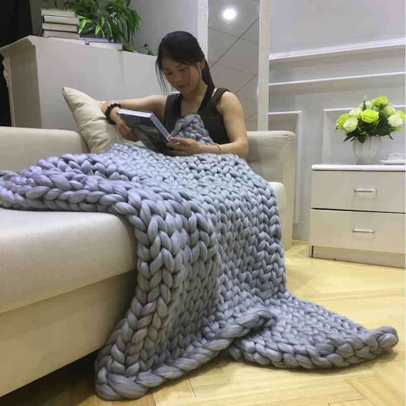 Wool Chunky Knitted Blanket Blackbrdstore