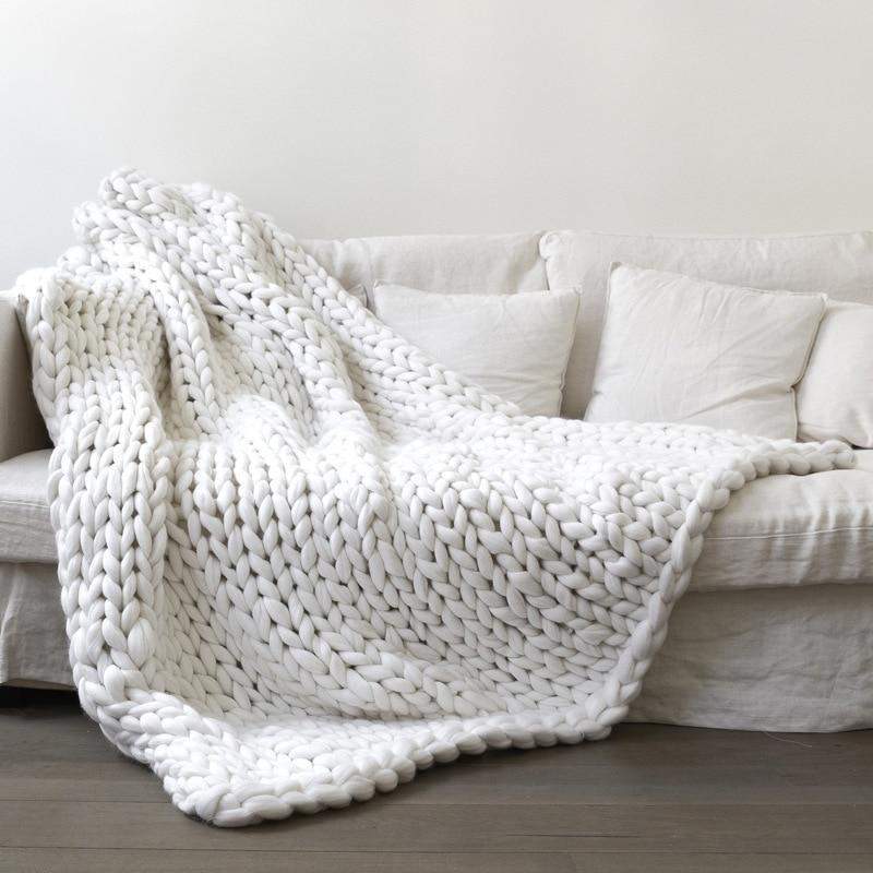 Wool Chunky Knitted Blanket Blackbrdstore