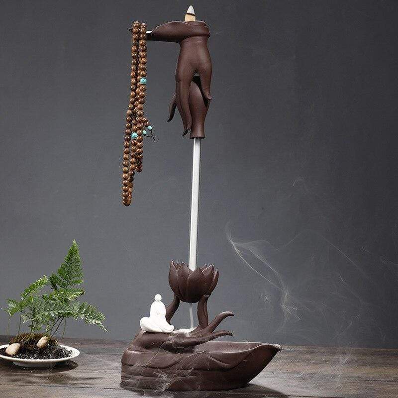 Zen Monk &  Buddha Hand  Incense Burner Blackbrdstore