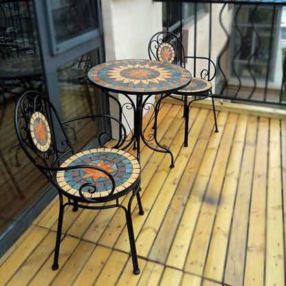 Blackbrdstore 1 set black 65cm Mosaic Wrought Iron Balcony Table Set