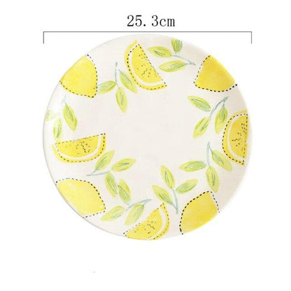 Blackbrdstore 10 inch flat plate Lemon Print Ceramic Bowls Plate