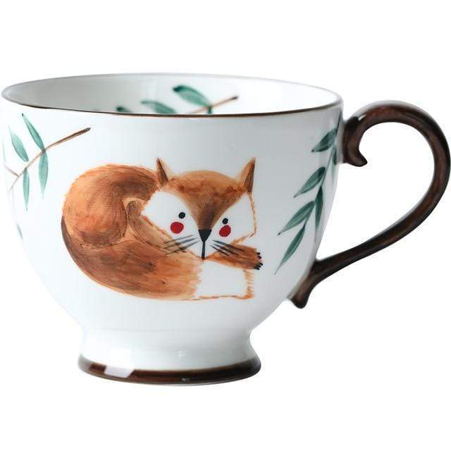 Blackbrdstore Fox Hand-painted Animals Ceramic Coffee Mug