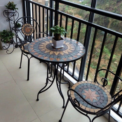 Blackbrdstore Mosaic Wrought Iron Balcony Table Set