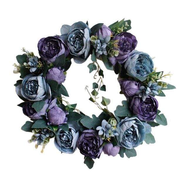 Blackbrdstore Vintage Blue Rose Artificial Flower Wreaths
